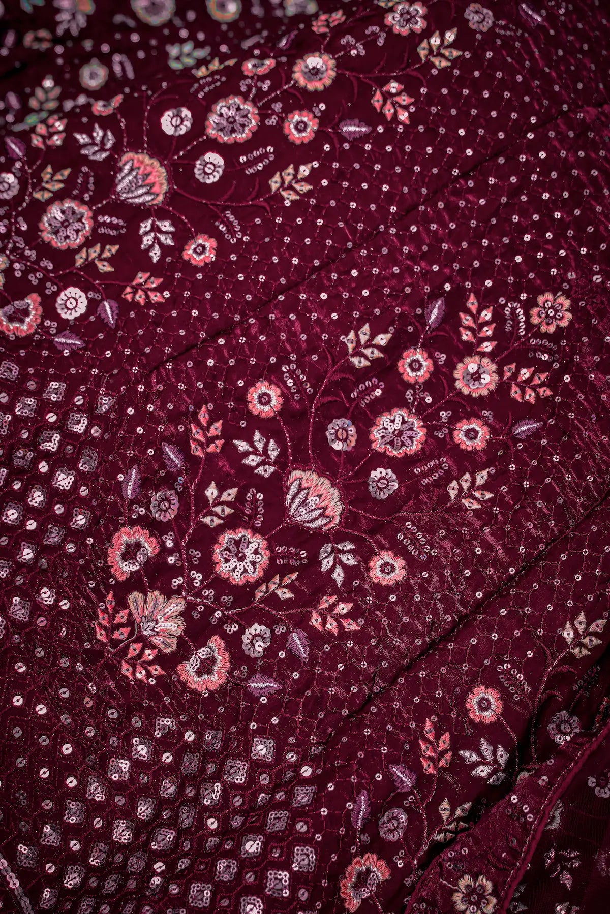 Deep Violet Net Thread & Sequence Embroidery Work Lehenga Choli