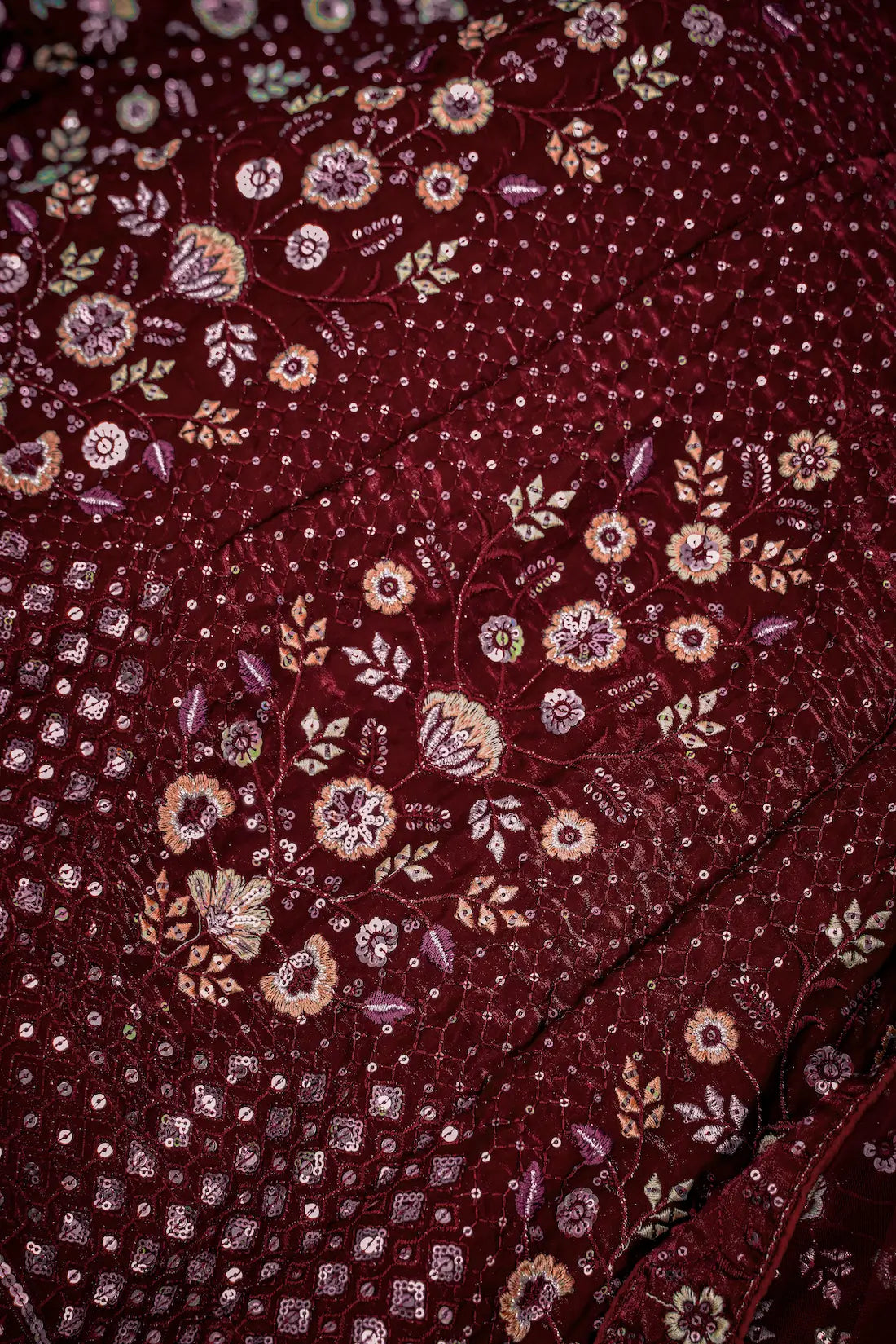 Maroon Net Thread & Sequence Embroidery Work Lehenga Choli