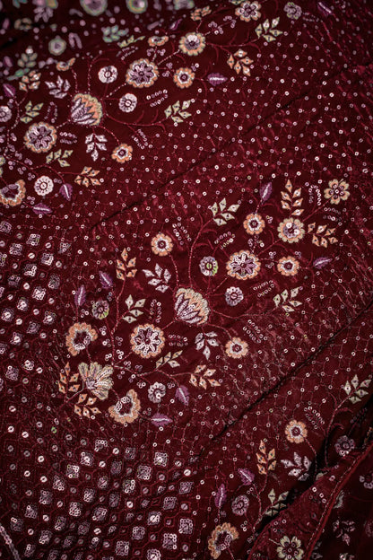 Maroon Net Thread & Sequence Embroidery Work Lehenga Choli