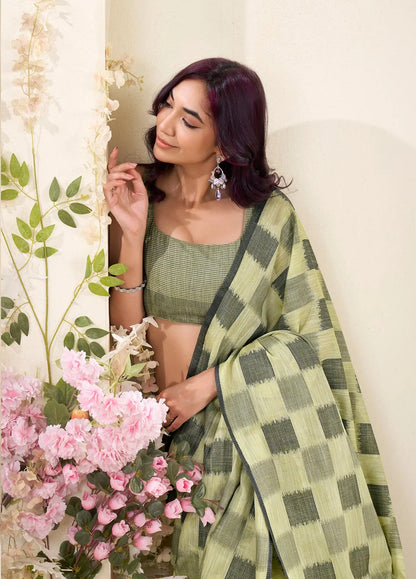 Perot  Linen Silk Saree with Checks Print