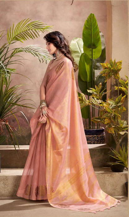 Peach Tissue Silk Saree with Woven Butta Work
