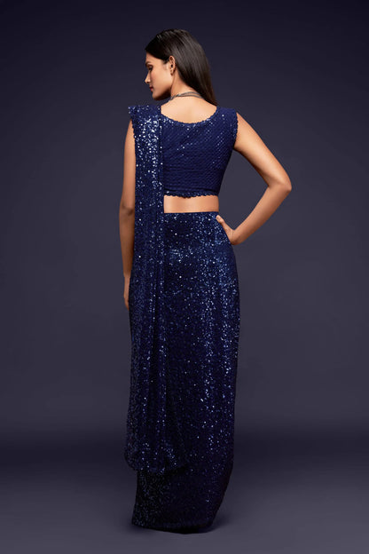 Blush Blue Georgette Saree with Thread And Multiple Sequins Embroidery Work