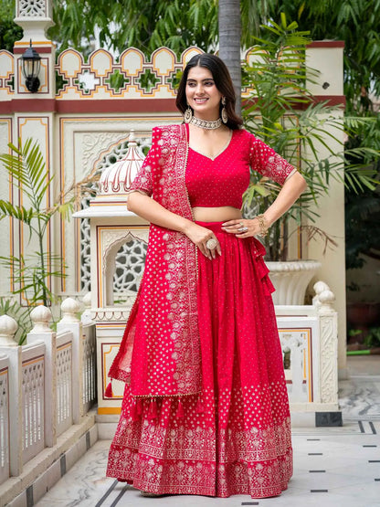 Rani Pink Lehenga With Foil Print & Swarovski Work