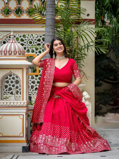 Rani Pink Lehenga With Foil Print & Swarovski Work