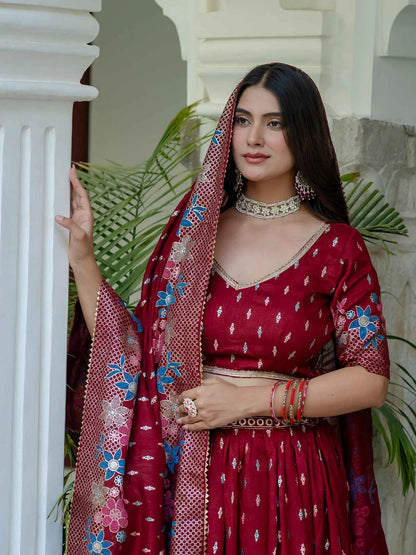 Maroon Multi Color Foil Print Lehenga Choli