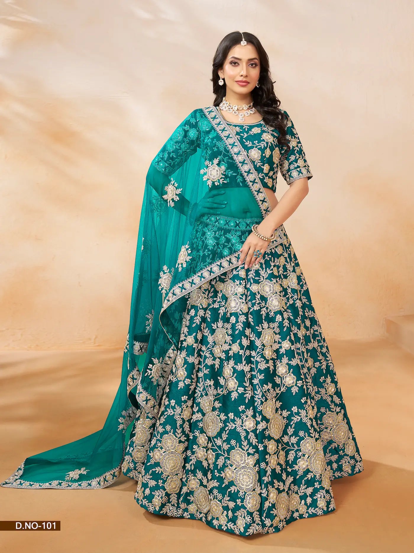 Teal Blue Art Silk Lehenga Choli With Thread & Sequence Embroidery Work