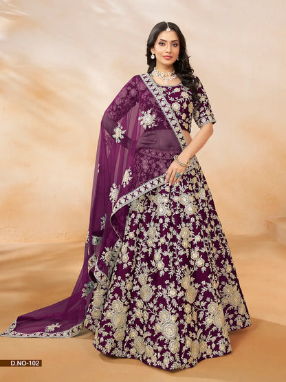 Wine Art Silk Lehenga Choli With Thread & Sequence Embroidery Work
