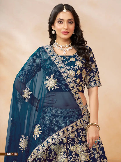 Navy Blue Art Silk Lehenga Choli With Thread & Sequence Embroidery Work