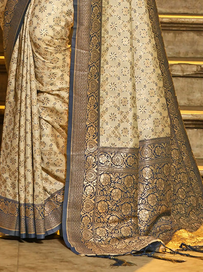 Grey Border Banarasi Silk Saree with Zari Weaving