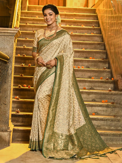 Dusty  Green  Border Banarasi Silk Saree with Zari Weaving