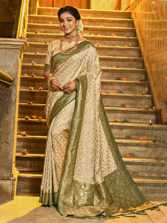 Dusty  Green  Border Banarasi Silk Saree with Zari Weaving