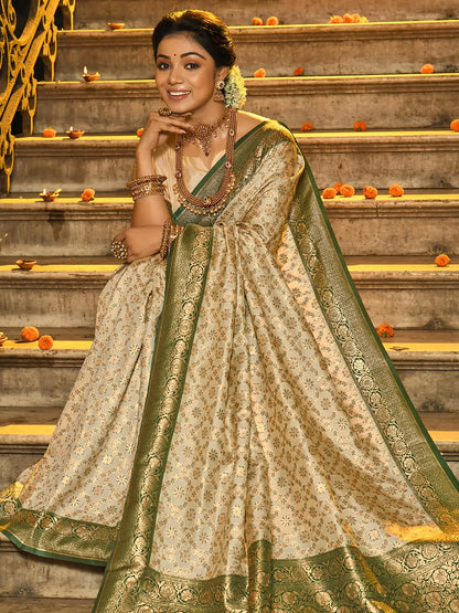 Dusty  Green  Border Banarasi Silk Saree with Zari Weaving