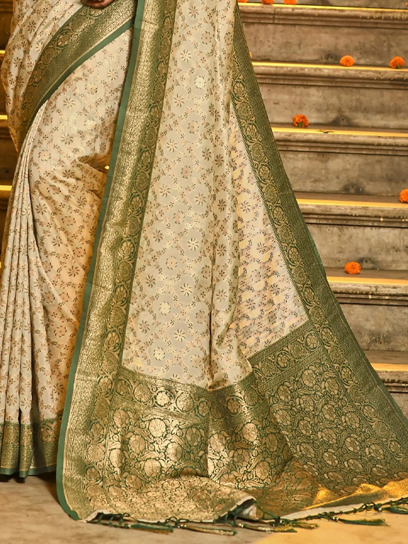 Dusty  Green  Border Banarasi Silk Saree with Zari Weaving