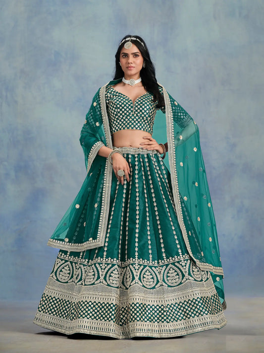 Green Art Silk Thread & Sequence Embroidery Work Lehenga Choli