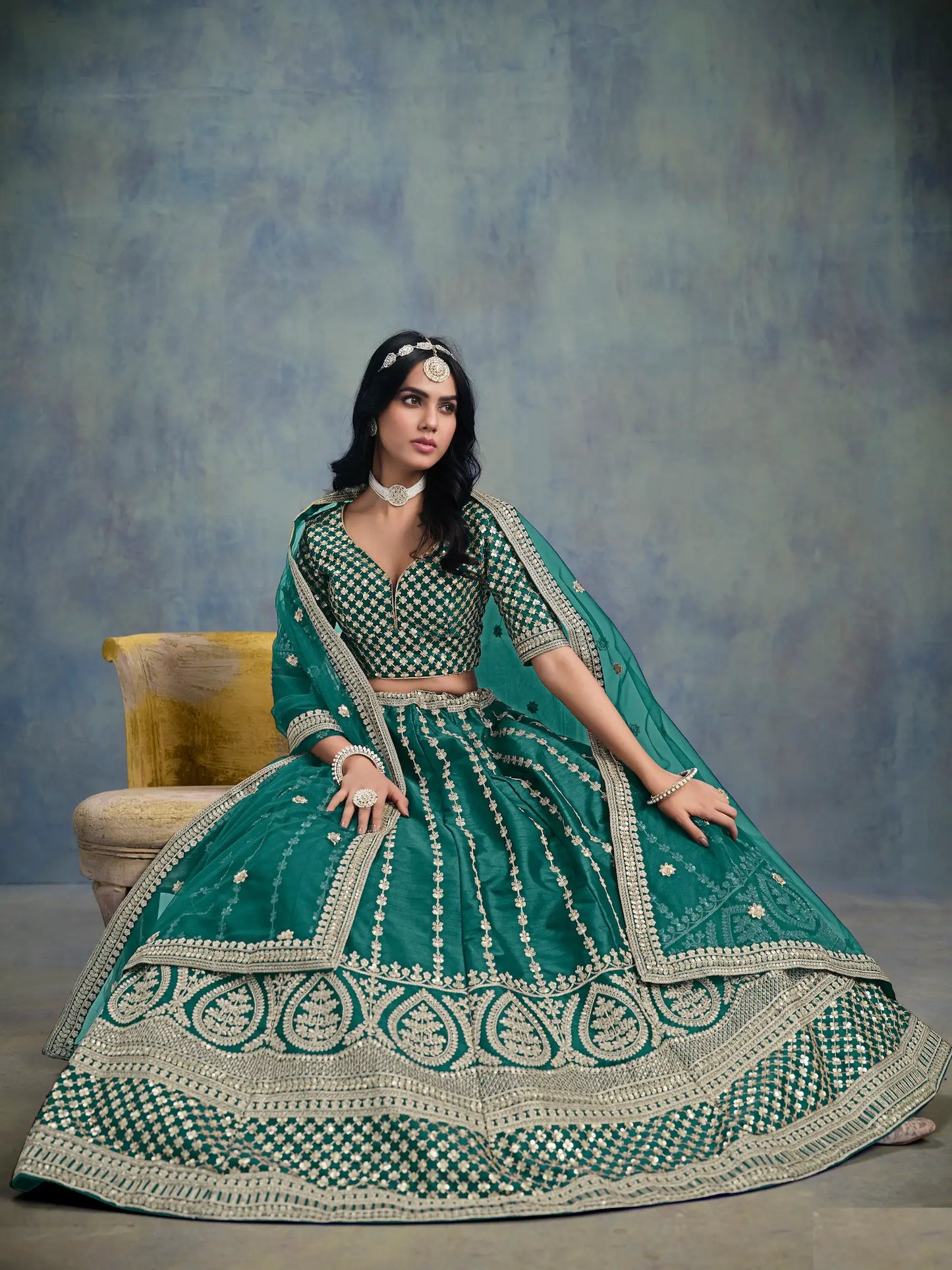 Green Art Silk Thread & Sequence Embroidery Work Lehenga Choli