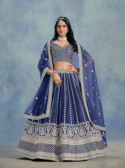 Blue Art Silk Thread & Sequence Embroidery Work Lehenga Choli