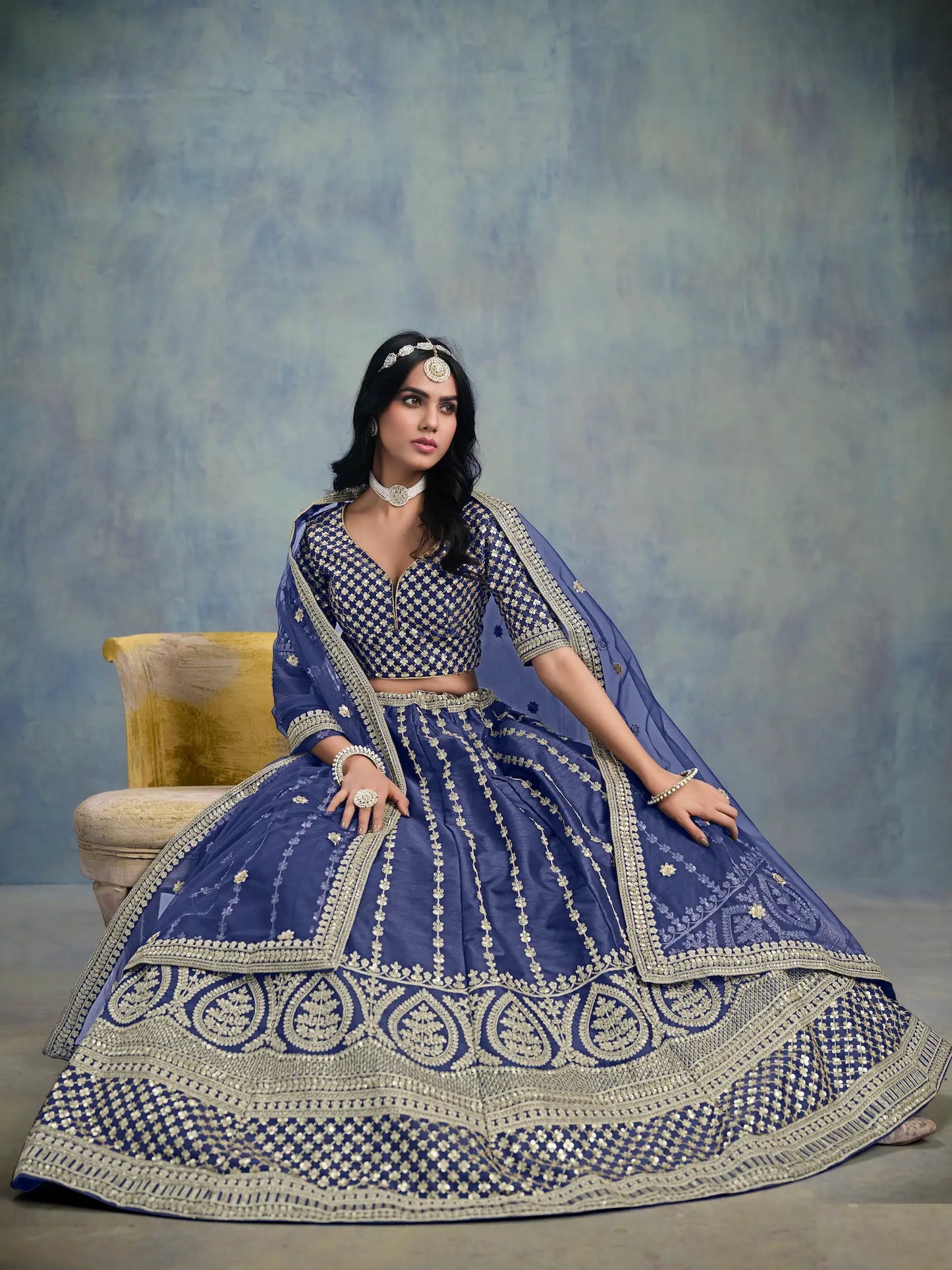 Blue Art Silk Thread & Sequence Embroidery Work Lehenga Choli