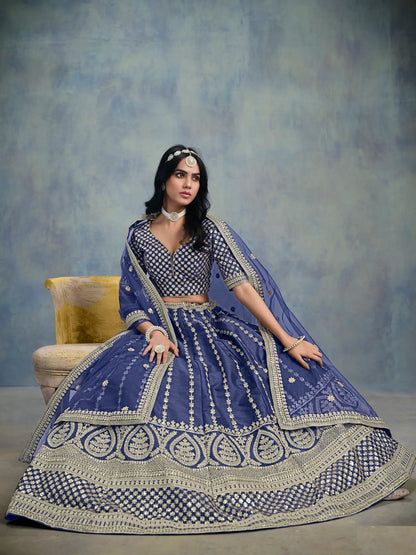 Blue Art Silk Thread & Sequence Embroidery Work Lehenga Choli