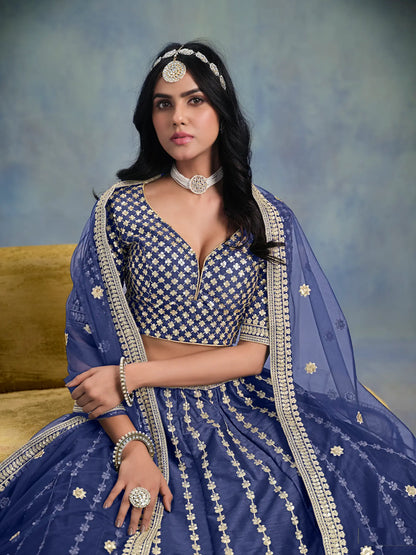 Blue Art Silk Thread & Sequence Embroidery Work Lehenga Choli