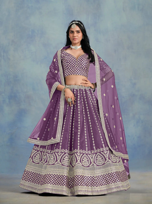 Purple Art Silk Thread & Sequence Embroidery Work Lehenga Choli