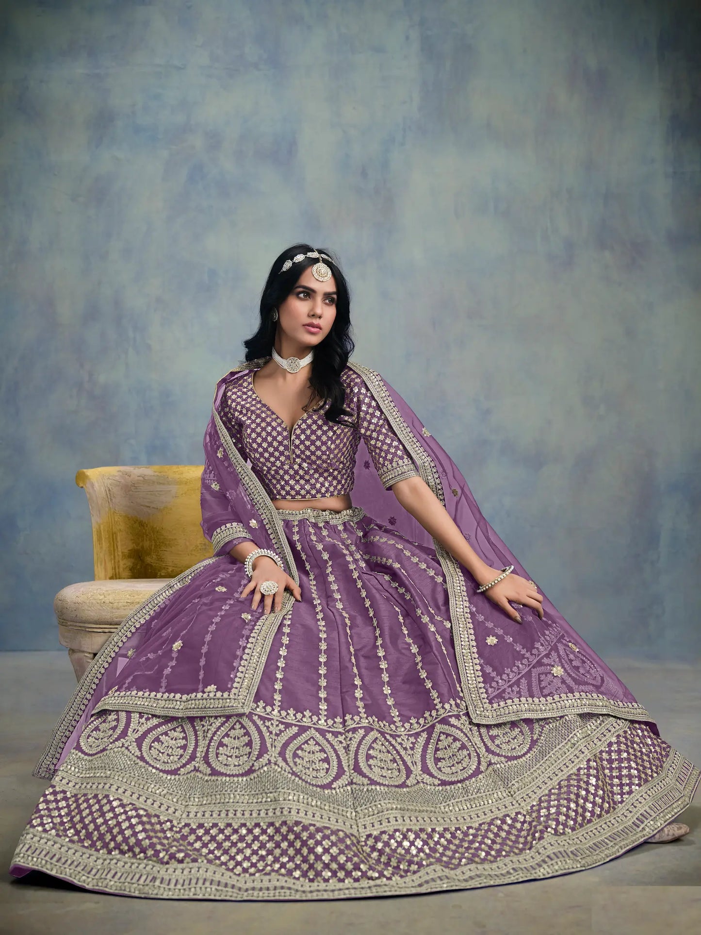Purple Art Silk Thread & Sequence Embroidery Work Lehenga Choli