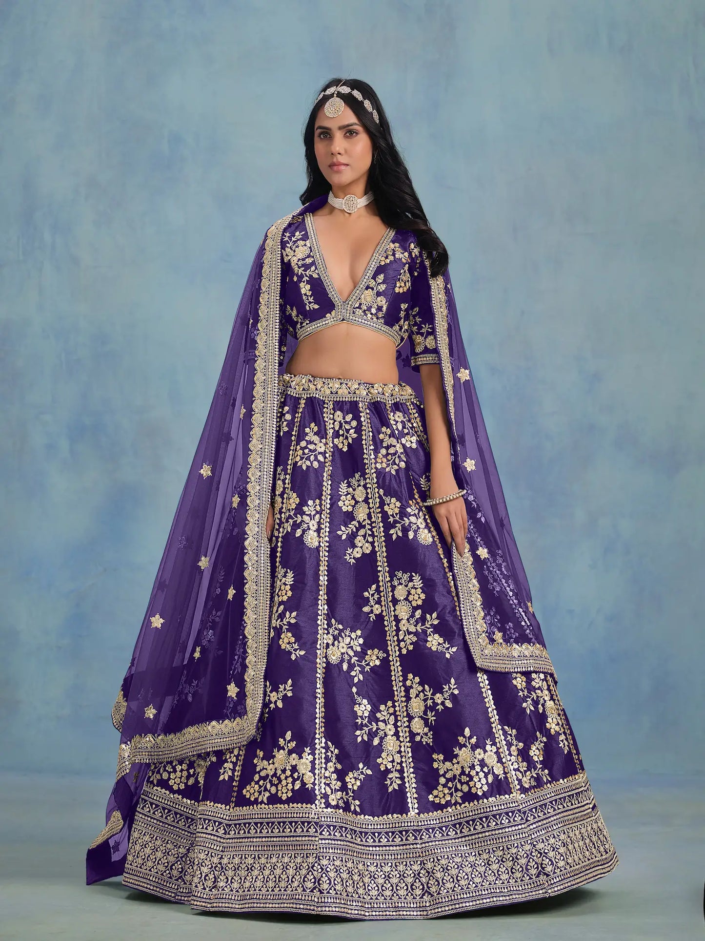 Purple Art Silk Thread & Sequence Embroidery Work Lehenga Choli