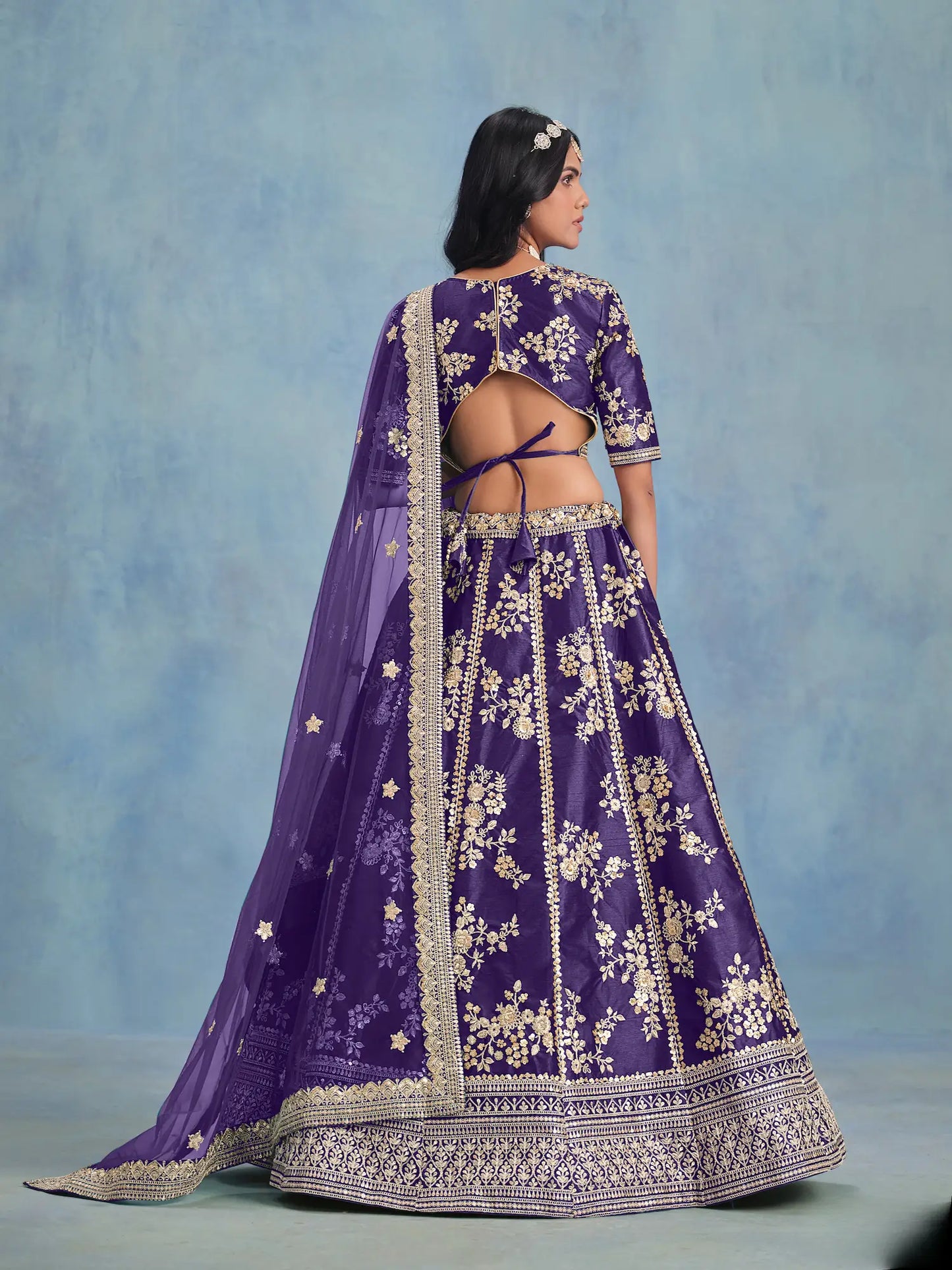 Purple Art Silk Thread & Sequence Embroidery Work Lehenga Choli