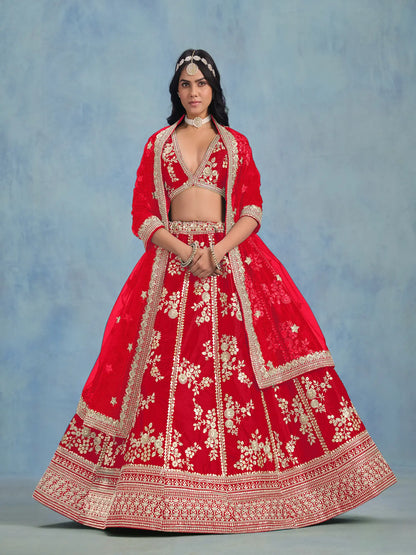 Red Art Silk Thread & Sequence Embroidery Work Lehenga Choli