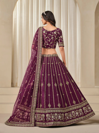 Dusty Wine Art Silk Thread & Sequins Embroidery Lehenga Choli