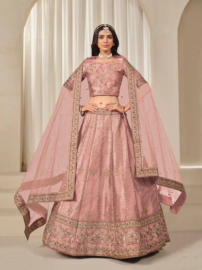 Dusty Pink Art Silk Thread & Sequins Embroidery Lehenga Choli