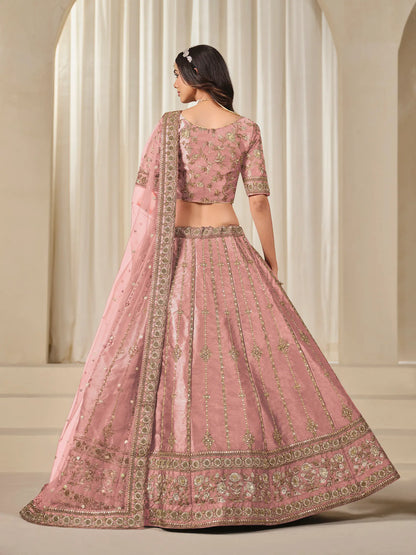 Dusty Pink Art Silk Thread & Sequins Embroidery Lehenga Choli