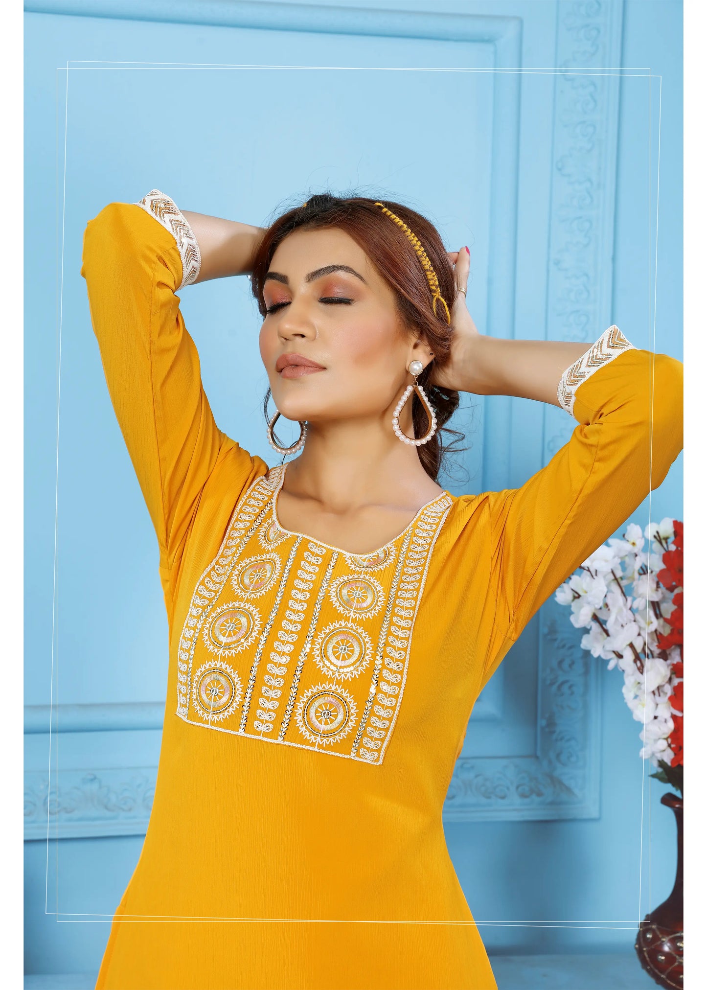 Yellow Kurta Set With Embroidery Work