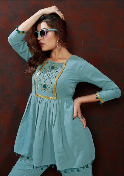Cyan Cotton Co-ord Set