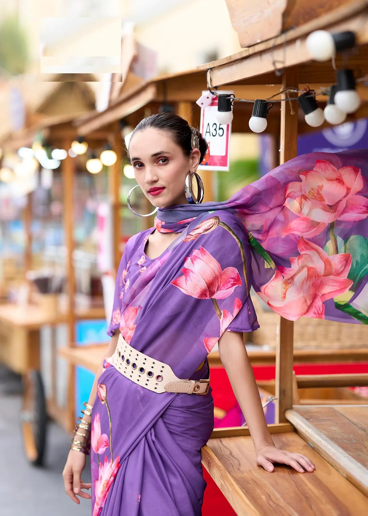 Purple  Georgette Saree with Exclusive Print