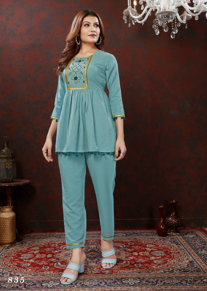 Cyan Cotton Co-ord Set
