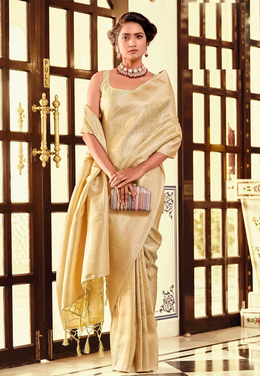 Yellow Soft Kanchivaram Silk Saree with Zari weaving