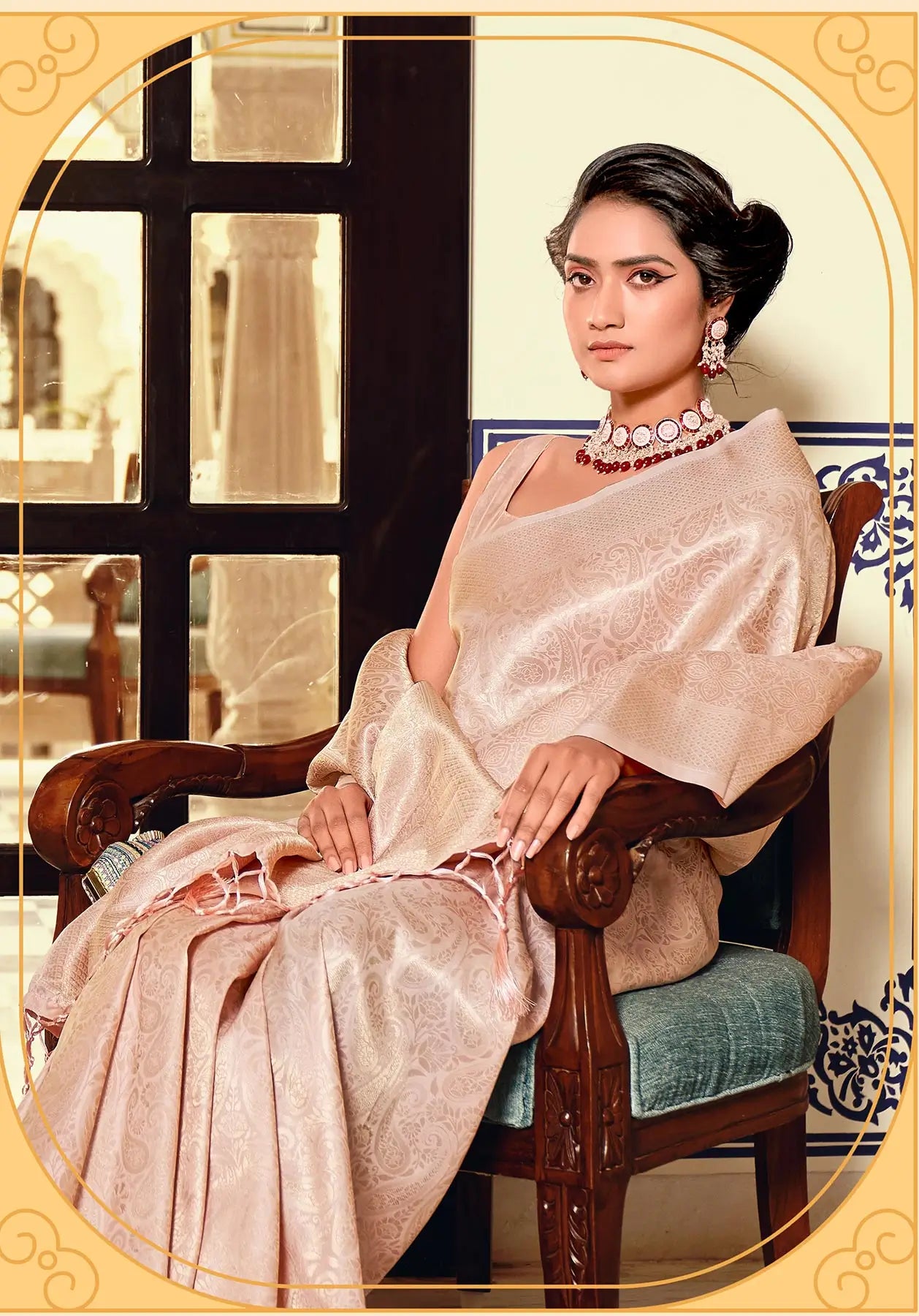 Light Pink Soft Kanchivaram Silk Saree with Zari weaving