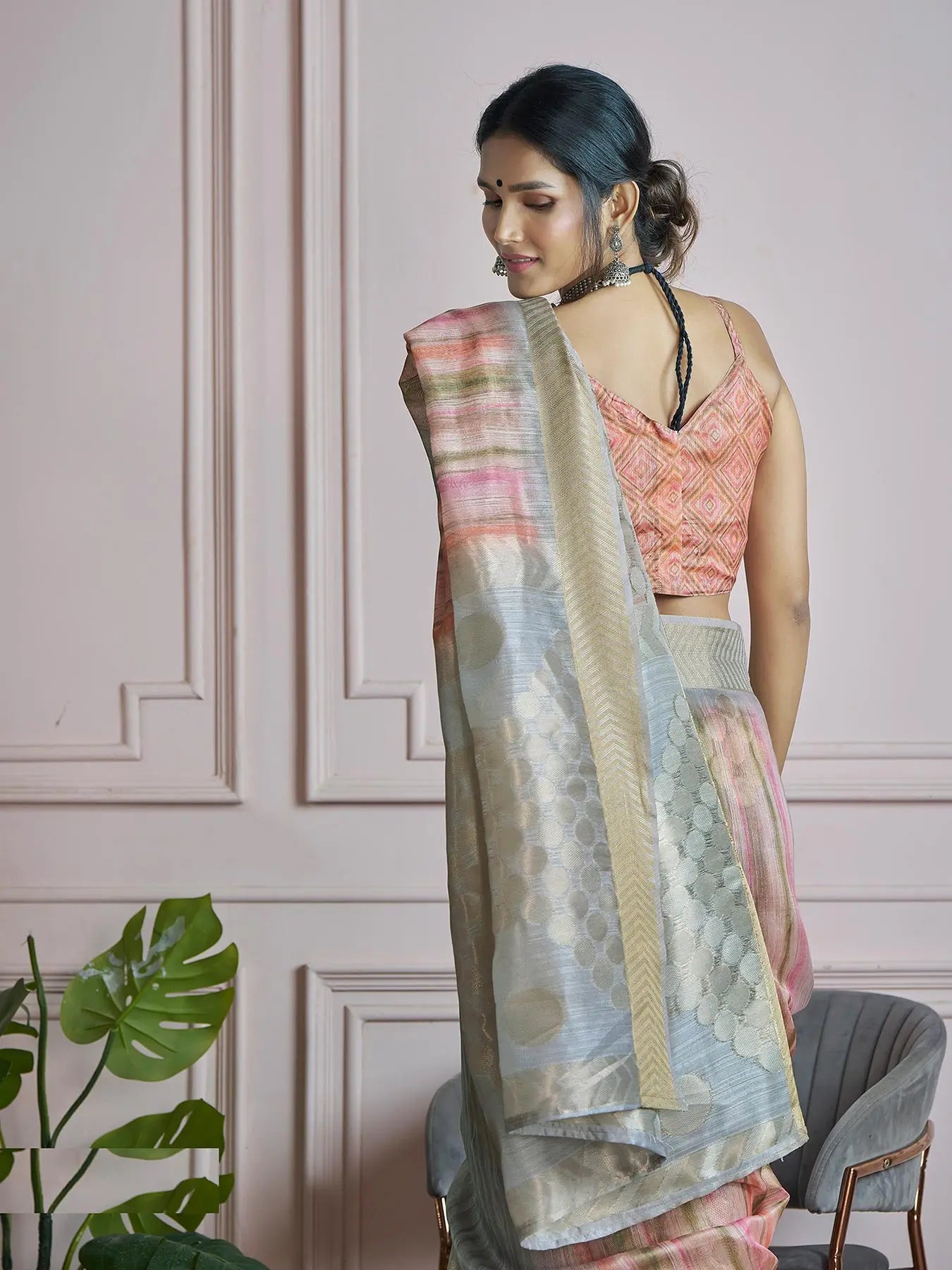 MultiColor Handloom Khadi Silk Saree with Digital Print & Zari  Border