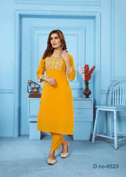 Yellow Kurta Set With Embroidery Work