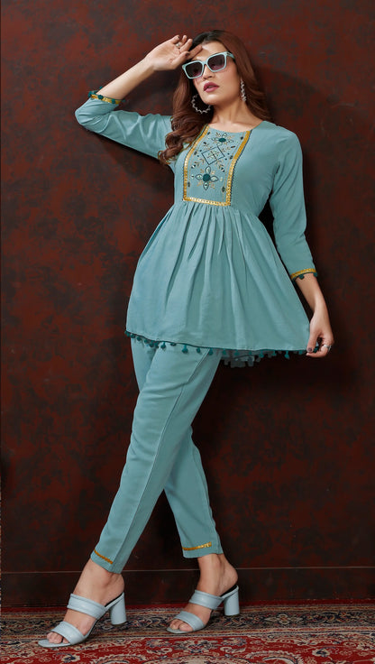 Cyan Cotton Co-ord Set
