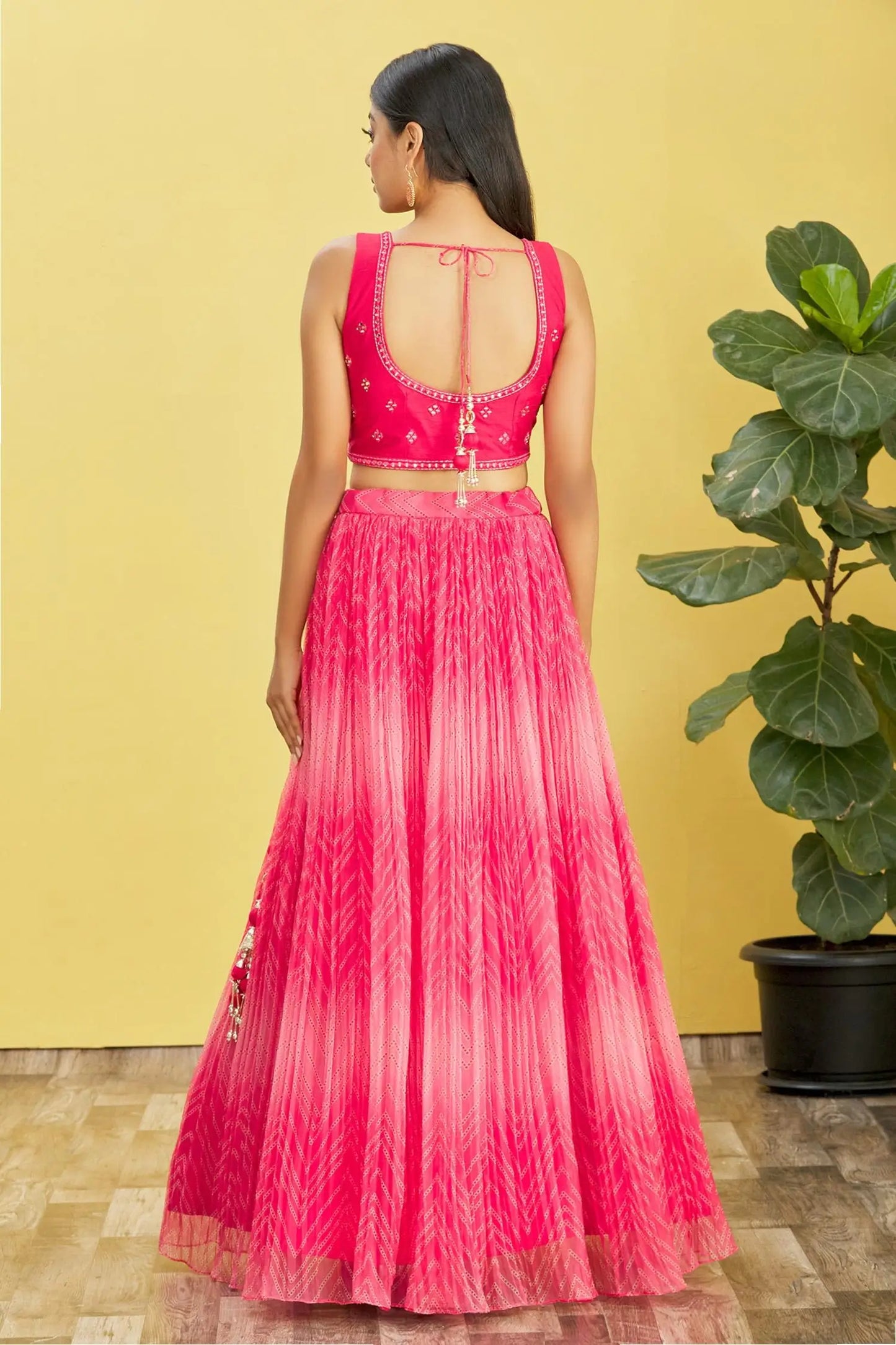 Red Pink Lehenga With Digital Print And Sequins Embroidery With Real Mirror Work
