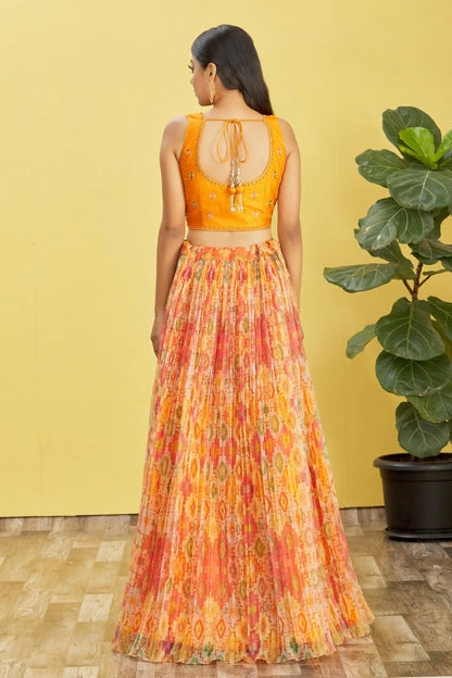 Yellow Lehenga With Digital Print And Sequins Embroidery With Real Mirror Work
