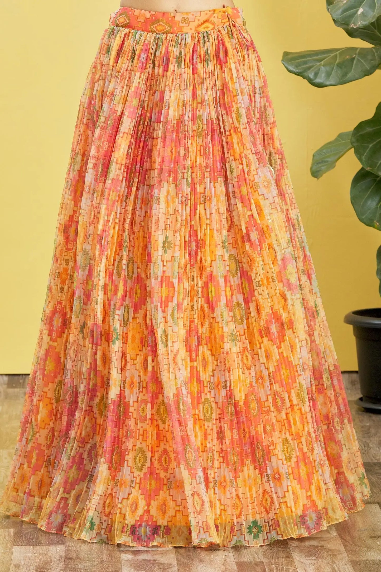 Yellow Lehenga With Digital Print And Sequins Embroidery With Real Mirror Work