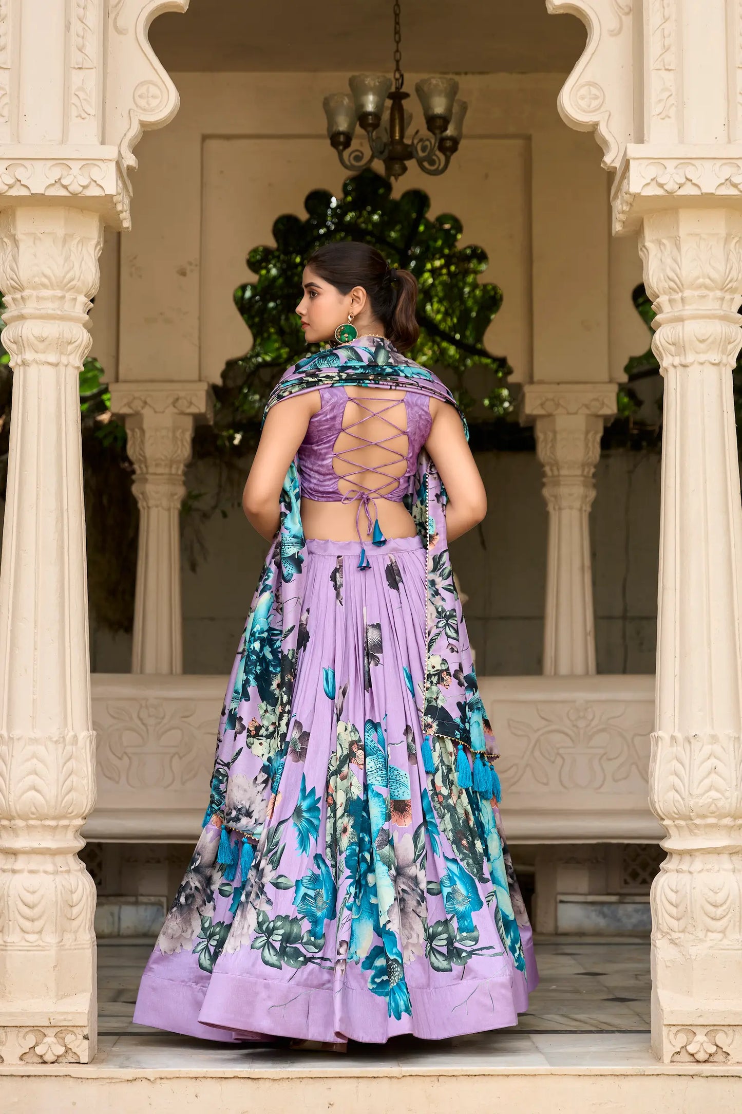 Lavender Tussar Silk Floral Printed Lehenga Choli