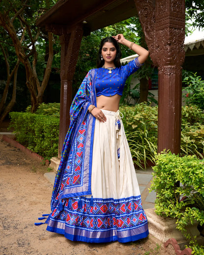 Royal Blue Tussar Silk Patola Printed Lehenga Choli