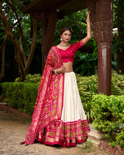 Red Tussar Silk Patola Printed Lehenga Choli