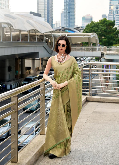 Dusty Green Handloom Kanchivaram Silk Saree with Zari Weaving