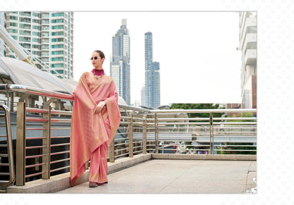 Peach  Handloom Kanchivaram Silk Saree with Zari Weaving
