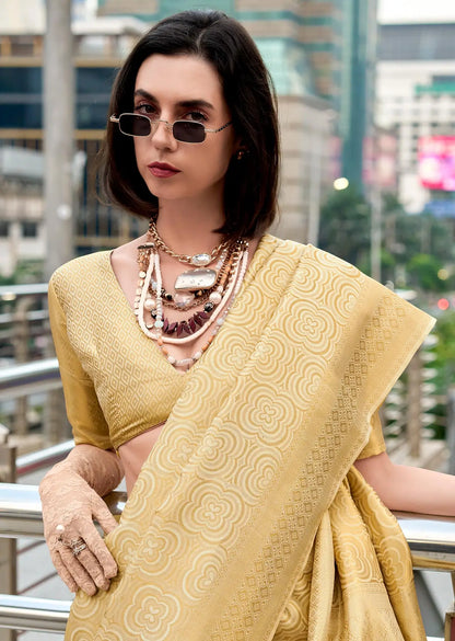 Yellow  Handloom Kanchivaram Silk Saree with Zari Weaving