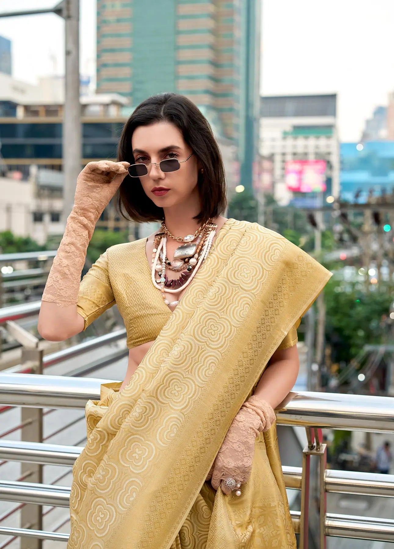 Yellow  Handloom Kanchivaram Silk Saree with Zari Weaving